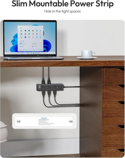 Surge Protector Power Strip,9 Widely Outlets and 3 USB Ports (1 USB-C), 1080 Joules, 10 FT Flat Extension Cord with Multiple Outlets, Wall Mount, Flat Plug, for Home Office, Dorm Essentials, White