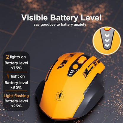 Wireless Mouse,Upgraded 2.4GHz Rechargeable (Battery Level Visible) Ergonomic Computer Mouse,4 Levels DPI, Wireless Mice for Laptop Computer(Yellow)