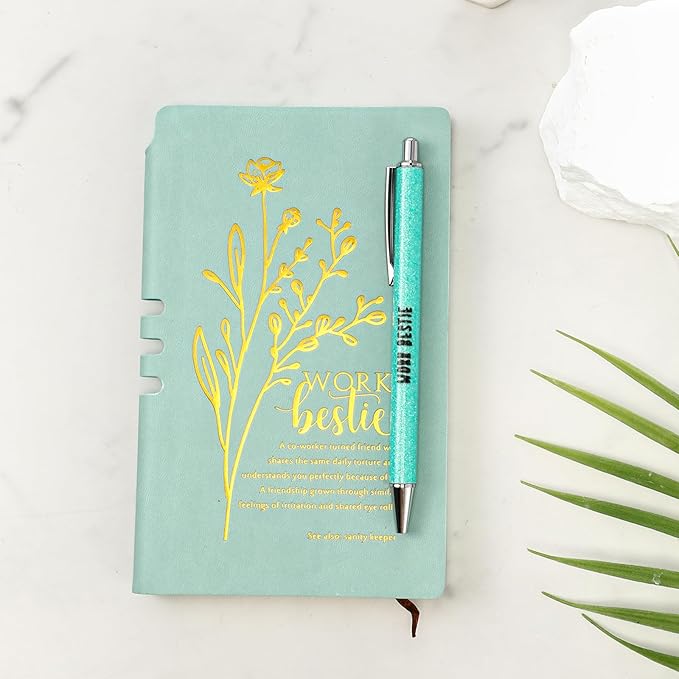 5 Pcs Work Besties Gifts for Women Set Leather Journal Ballpoint Pens with Box Thank You Appreciation Gift for Thanksgiving Christmas Birthday Work Bestie Gifts Coworker Friend (Green)