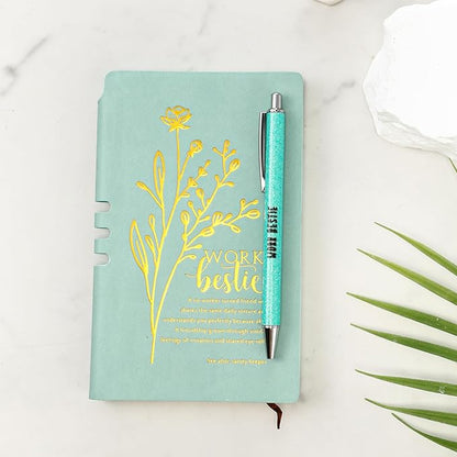 5 Pcs Work Besties Gifts for Women Set Leather Journal Ballpoint Pens with Box Thank You Appreciation Gift for Thanksgiving Christmas Birthday Work Bestie Gifts Coworker Friend (Green)