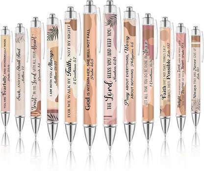12 Pcs Christmas Bible Verse Ballpoint Pen Boho Christian Pens for Women Inspirational Quotes Smooth Writing Pen 1.00 mm Black Ink Ballpoint Christian Gift for Office Supplies