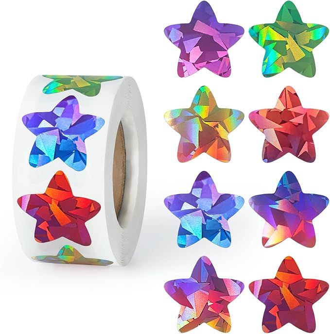 500PCS Multi-Color Star Stickers for Kids Reward, 1 inch Holographic Star Stickers for DIY, Crafts, Behavior Chart, Student Planner, School and Classroom Teacher Supplies, 8 Colors