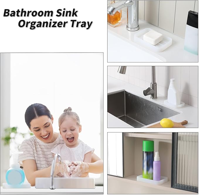 Silicone Kitchen Sink Organizer Tray for Multiple Usage,Easy Clean Sponges Holder for Kitchen Bathroom Counter or Sink,Dish Soap Dispenser,Scrubber,Bottle,Cup Ttanslucent 4.9”x 3.2”