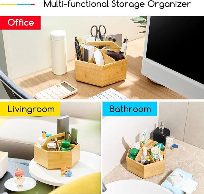 MEEDEN Bamboo Rotating Art Supply Desk Organizer: Pen & Pencil Holder for Desk- Desktop Storage for Markers, Colored Pencils, Crayons, Paint Brushes, Office School Classroom