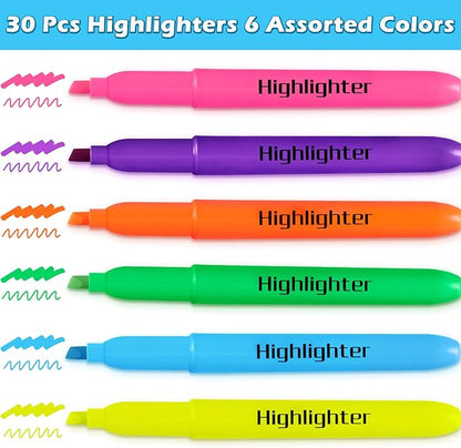 V-Opitos 30 Pack Highlighters in 6 Assorted Colors, No Bleed, Bright With Soft Chisel Tips, Ideal for Office and School Supplies