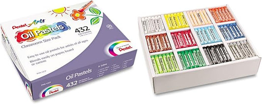 Pentel PHN12CP Oil Pastel Set with Carrying Case,12-Color Set, Assorted, 432/Pack