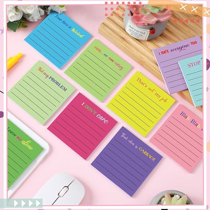 Yinder 24 Pcs Inspirational Sticky Notes Christmas Stocking Stuffers Motivational Sticky Notes Pad Employee Appreciation Gift Bulk for Teacher Nurse Coworker Office 3 x 3'' (Funny,Bright Color)