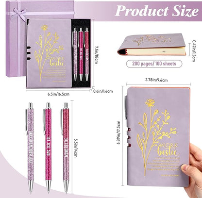 5 Pcs Work Besties Gifts for Women Set Leather Journal Ballpoint Pens with Box Thank You Appreciation Gift for Thanksgiving Christmas Birthday Work Bestie Gifts Coworker Friend (Purple)