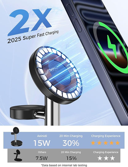 2026 3 in 1 Wireless Charging Station Compatible with MagSafe, 15W Fast Magnetic Mag-Safe Charger Stand for Apple iPhone 17 16 15 14 13 12 Series iWatch AirPods Pro 4 3 2, SilverBlack