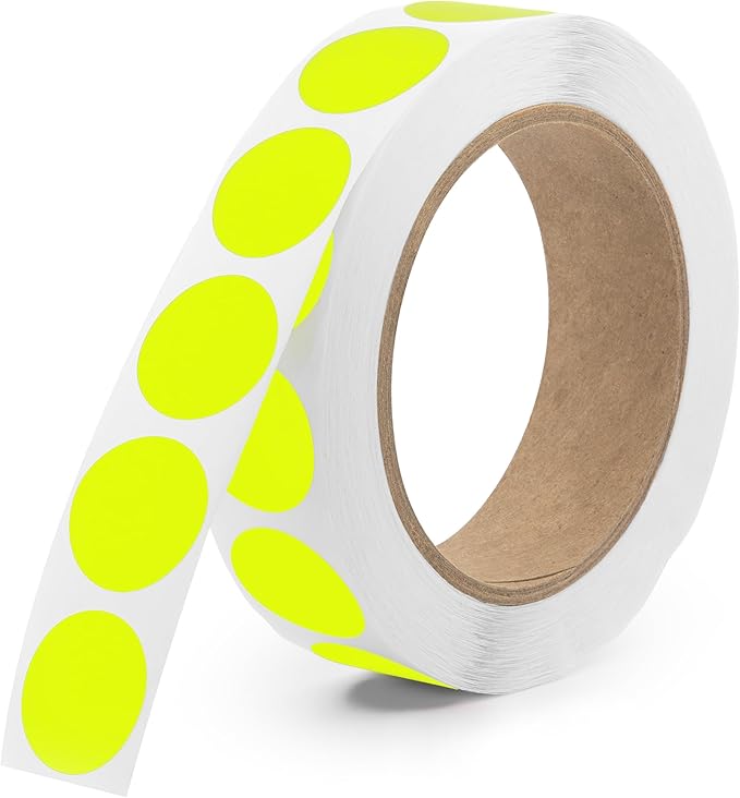 Fluorescent Chartreuse 1-Inch Circle Dot Stickers – 1,000 Round Adhesive Labels per Roll, Colored Stickers for Garage Sale Price Tags, Classroom, Inventory, Office & Yard Sale Supplies, Made in USA