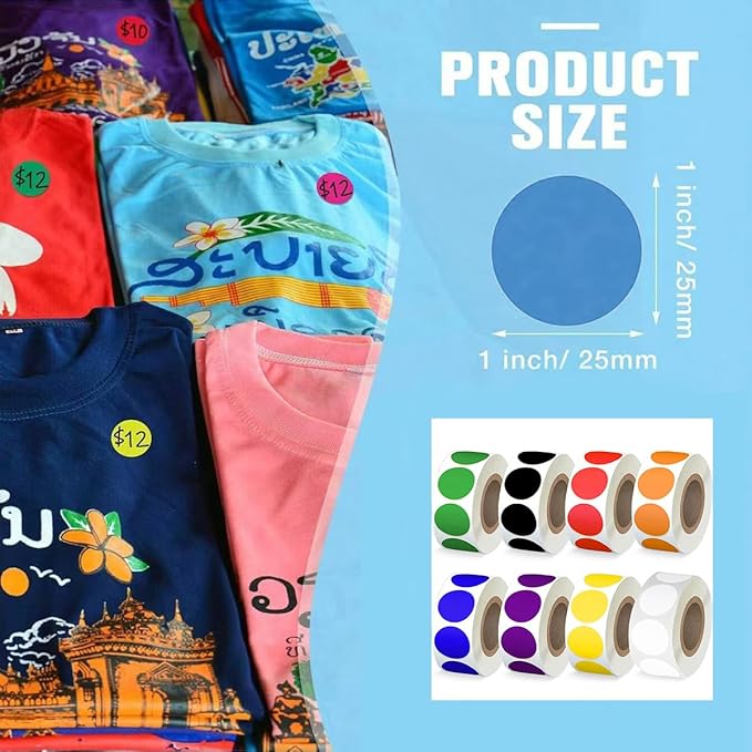 4000 PCS 1" Colored Dot Stickers Circle Color Coding Labels, 8 Color Style Colorful Coding Label Sticker for Office, Student Classroom，Family (500label/roll)