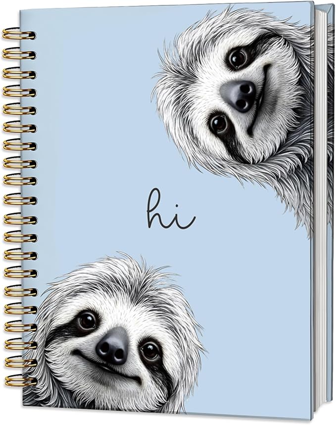 Sloth Notebook Journal,Blue Cute Animal Notebook Journal for School Women Teen Girls Kids,Gifts for Sloth Lovers,Hardcover Spiral Notebooks for Work Notes Journaling,5.5x8.3 Inch