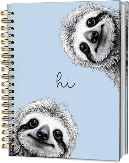Sloth Notebook Journal,Blue Cute Animal Notebook Journal for School Women Teen Girls Kids,Gifts for Sloth Lovers,Hardcover Spiral Notebooks for Work Notes Journaling,5.5x8.3 Inch