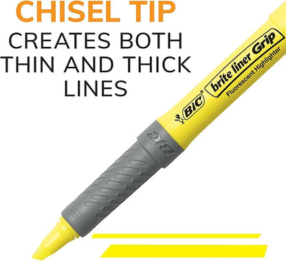 BIC Brite Liner Grip Highlighters, Chisel Tip, 5-Count Pack of Highlighters, Yellow, Ideal Highlighter Set for Organizing and Coloring