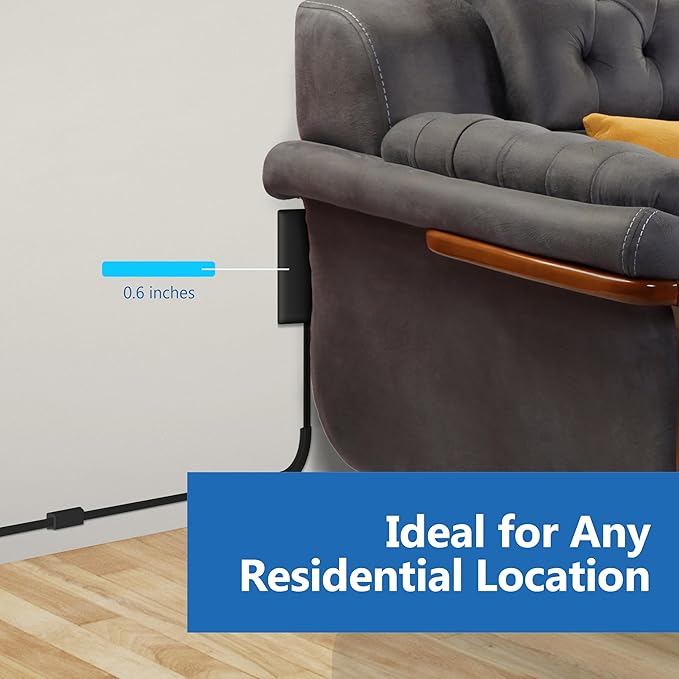 LIDER Flat-Face Outlet Extender with 3 Receptacles, Ultra-Thin Wall Plate Plug with Cord Extender and 3-Outlet Power Strip, 8ft Cord, LWE8-315-BK2P, ETL-Listed, Black, 2 Pack