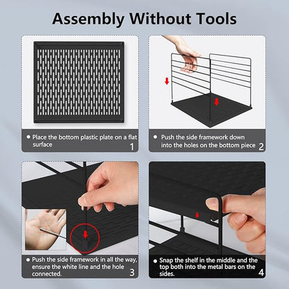 Upgraded Cabinet Organizers and Storage -Divided Compartment Holder for Plastic Bag, Wrap, Foil, Snack and Box for Kitchen and Pantry Organization and Storage, Kitchen Organization(Black)
