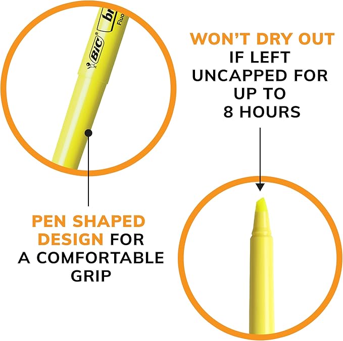 BIC Brite Liner Highlighters, Chisel Tip, 12-Count Pack of Yellow Highlighters, Ideal Highlighter Set for Organizing and Coloring
