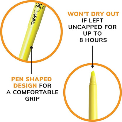 BIC Brite Liner Highlighters, Chisel Tip, 12-Count Pack of Yellow Highlighters, Ideal Highlighter Set for Organizing and Coloring