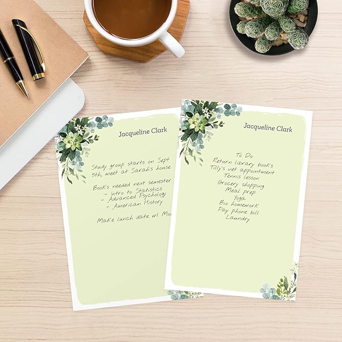 Modern Greenery Personalized Sticky Note Pads / 4" x 6" Repositionable Sticky Note Set/Set of 3 Illustrated Custom Botanical Pads