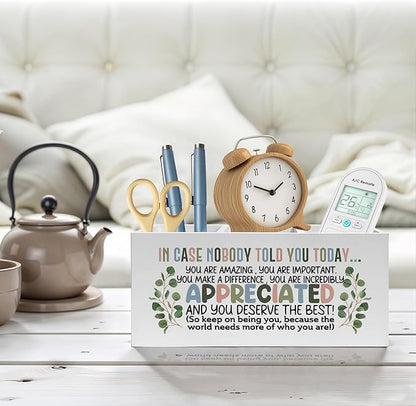 Boho Inspirational Pencil Pen Holder for Desk, Appreciation Gifts for Coworkers, Boss Gifts for Women Men Wooden Pencil Holder Organizer for Home Office Desk Accessories