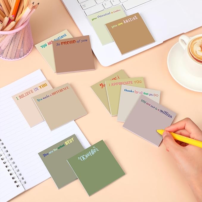 Yinder 24 Pcs Inspirational Sticky Notes Christmas Stocking Stuffers Motivational Sticky Notes Pad Employee Appreciation Gift Bulk for Teacher Nurse Coworker Office 3 x 3'' (Thank You,Boho)