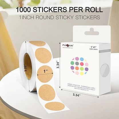 PARLAIM 1 Inch Round Permanent Adhesive Color-Code Dot Stickers,1000 per Roll dots Label Dispenser Box,Kraft Circle Stickers Label for Office Home