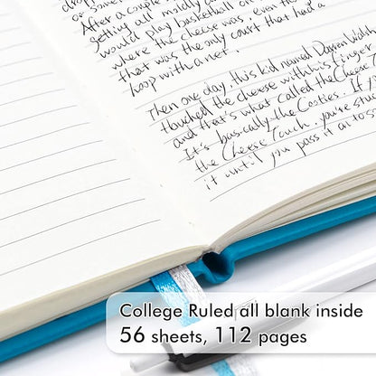 feela 6 Pack Pocket Mini Notebooks Bulk, Small Cute Memo Notepads Hardcover College Ruled Lined Journals with Pen Holder for School Business Work, with 6 Black Pens, 3.5”x 5.5”, A6, Teal