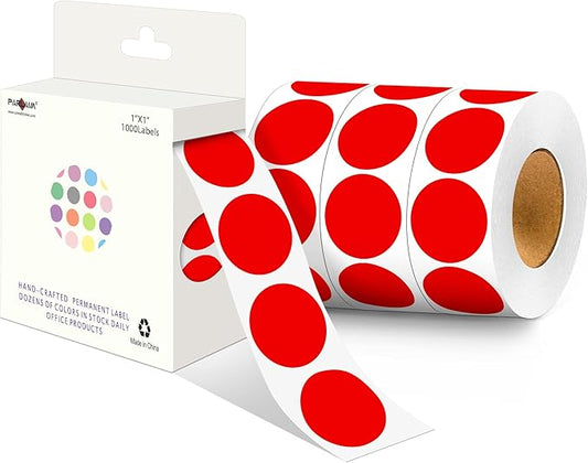 PARLAIM 4 Rolls 4000PCS 1 inch Round Color Coding Circle Dot Labels,Color- Coding Label Sticker for Home Office Classroom(Red)