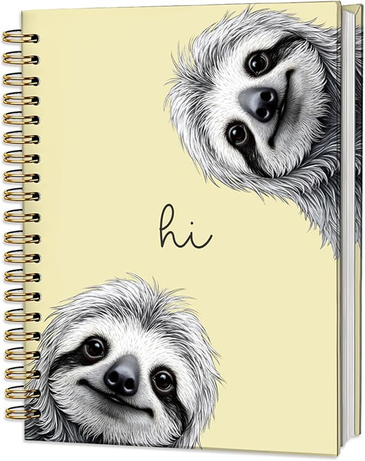 Sloth Notebook Journal,Yellow Cute Animal Notebook Journal for School Women Teen Girls Kids,Gifts for Sloth Lovers,Hardcover Spiral Notebooks for Work Notes Journaling,5.5x8.3 Inch