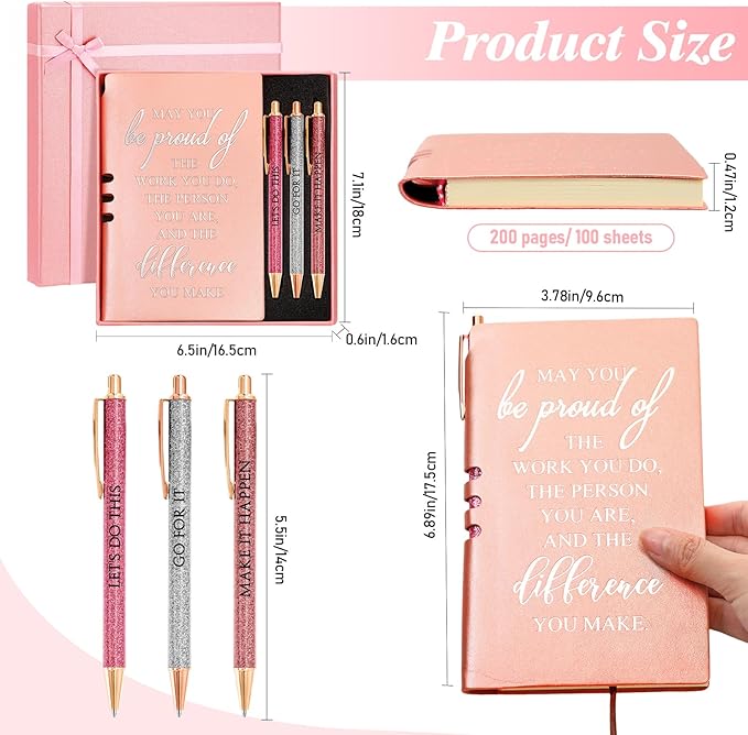 5 Pcs Employee Appreciation Gift Christmas Leather Journal Notebook 3 Ballpoint Pens with Box Thank You for Women Nurse Medical Assistant Coworker Teacher Social Worker Volunteer(Rose Gold)