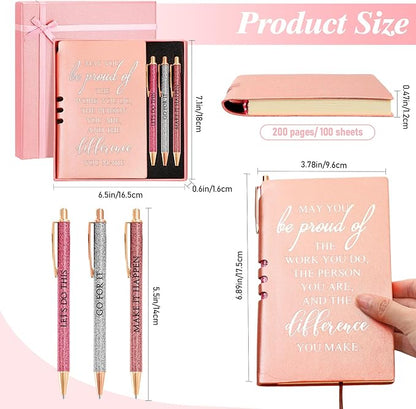5 Pcs Employee Appreciation Gift Christmas Leather Journal Notebook 3 Ballpoint Pens with Box Thank You for Women Nurse Medical Assistant Coworker Teacher Social Worker Volunteer(Rose Gold)