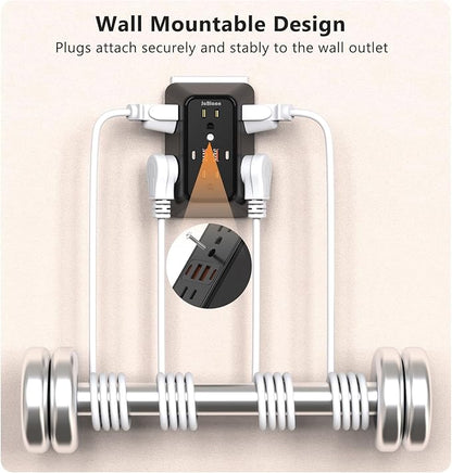 Surge Protector Outlet Extender, 6 Outlet Extender with 4 USB Charging Ports (2 USB C), 3 Sided Multi Plug Wall Adapter for Home, Office, Travel-2 Pack,Black