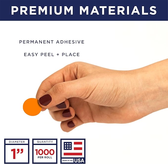 Fluorescent Orange 1-Inch Circle Dot Stickers – 1,000 Round Adhesive Labels per Roll, Colored Stickers for Garage Sale Price Tags, Classroom, Inventory, Office & Yard Sale Supplies, Made in USA