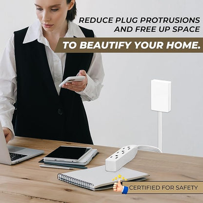 Outlet Concealer Power Strip-Outlet Cover Extender with 3AC Outlets-8ft Flat Plug Extension Cord,Universal Size,1625W for Kitchen, Home and Office,Child & Pet Safe(8 Foot)