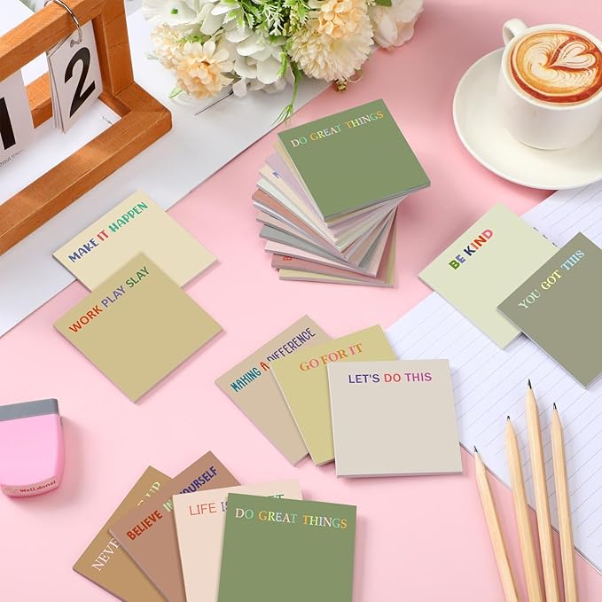 Yinder 24 Pcs Inspirational Sticky Notes Christmas Stocking Stuffers Motivational Sticky Notes Pad Employee Appreciation Gift Bulk for Teacher Nurse Coworker Office 3 x 3'' (Motivation,Boho)