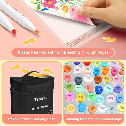 Taotree Alcohol Brush Markers Art Supplies, 61 Colors Dual Tip Art Coloring Markers Pens, Brush & Chisel Tip Sketch Pens, Drawing Supplies Gift for Artist Kid Adult Coloring Book Painting, Sketching