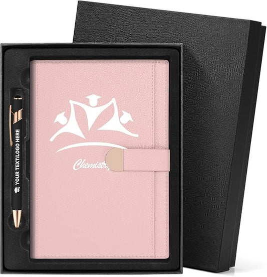 ENOMY Personalized A5 Notebook Set 300 Pages Custom Notebook PU Leather Personalized Journal with Storage Pocket for Writing College Office Business Gift, Pink
