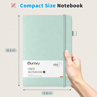 Oucaru Lined Journal Notebook, 2 Pack, 180 Pages, A5 Journals for Writing, 100 GSM Thick Paper, Small Notebooks Daily Journal for Women Men Work, Business, School, Travel Supplies