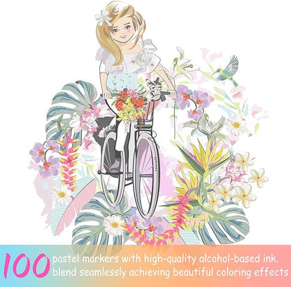 Caliart Pastel Markers, 100 Colors Dual Tip Art Markers Sketch Pens Permanent Alcohol Based, with Case for Adults Artists Drawing Illustration Sketching Coloring