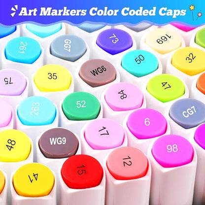 Taotree Alcohol Markers 80 Colors Dual Tips Art Markers Sketch Pens Set, Art Supplies Kit, Drawing Pens Set for Adult Coloring Books Painting, Sketching, Gifts for Teens Girls Boys Kids Artists