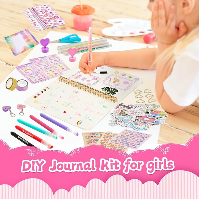 DIY Journal Kit for Girls/Teen/Tween, 2 PC Stationery | Scrapbook | Diary | Journaling Art Crafts Supplies Set, Christmas | Birthday Gift for 8 9 10 11 12 13 14 Year Old Girl Ideas