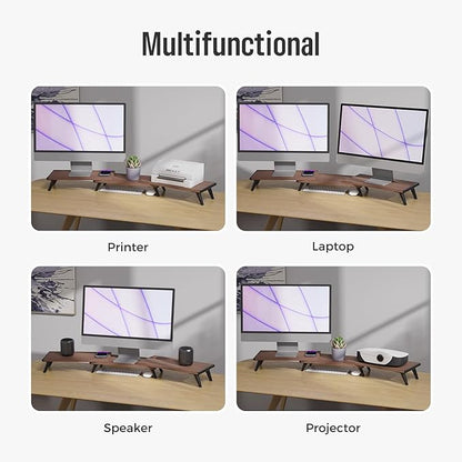 loukin Dual Monitor Stand Riser for Desk, 43.6"*8.2"*3.2" Large Computer Stand for 2 Monitors, Laptop, Printer, Length and Angle Adjustable Computer Shelf, Home Office,Max 43.6" Length(Brown)