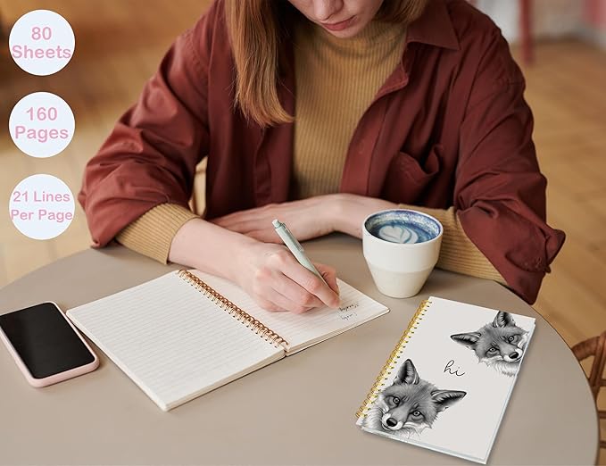 Fox Notebook Journal,Cute Animal Notebook Journal for School Women Teen Girls Kids,Gifts for Fox Lovers,Fox Gifts,Hardcover Spiral Notebooks for Work Notes Journaling,5.5x8.3 Inch