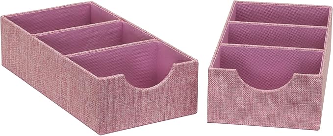 Household Essentials 3-Compartment Drawer Organizers, Pack of 2, Carnation