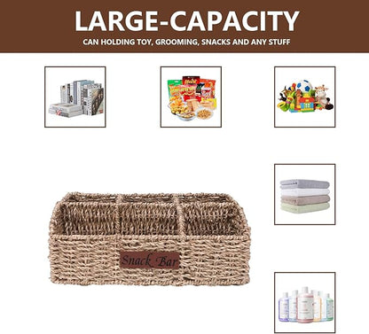 Snack Organizer for Countertop, Trapezoid Snack Organizer Seagrass Wicker Basket, 5 Compartments Snack Box Container, Snack Bar Station Organizer, Kitchen Cabinet Pantry Organizer and Storage