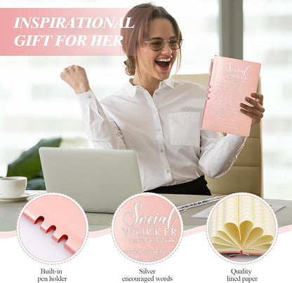 5 Pcs Employee Appreciation Gift Leather Journal Notebook 3 Ballpoint Pens with Box Thank You for Boss Emergency Nurses Medical Assistant Lady Coworker Teacher Social Worker(Pink)