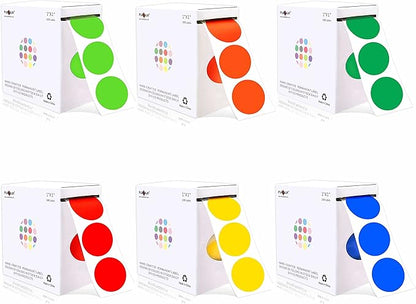 PARLAIM 6 Rolls 6000PCS 1 inch Round Color Coding Circle Dot Labels, 6 Color- Coding Label Sticker for Home Office Classroom