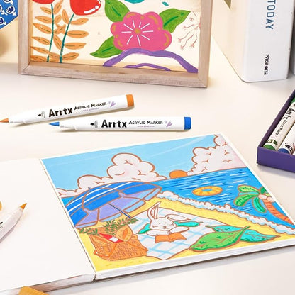 Arrtx Acrylic Paint Pens Basic Series 30B Colors,Brush Tip Acrylic Pens Markers for Rock Painting Wood Ceramic Glass Canvas Metal Plastic Fabric Stone and DIY Project