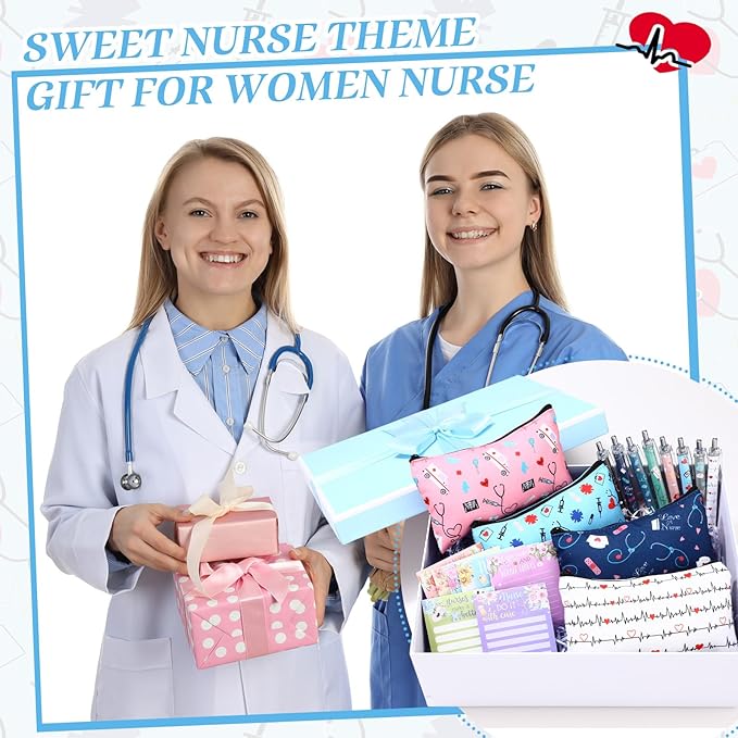 20 Pcs Nurse Practitioner Gifts for Women Nurse Makeup Bags Cosmetic Bag Nursing Supplies 3x4 Funny Sticky Notes Floral to Do List Notepads and Ballpoint Pens Office Supplies for Nurse