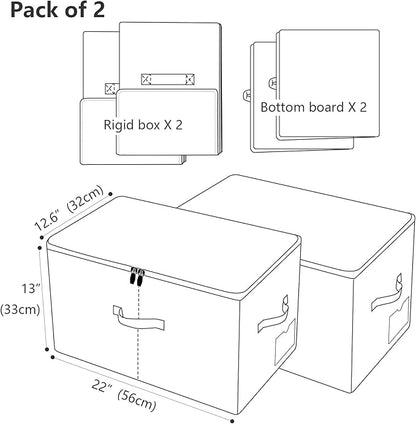 iwill CREATE PRO Pack of 2, Zip Lidded Wardrobe Storage Bins,Collapsible Fabric Storage Boxes for Clothing, Bedding, Toys, Blankets Organizer, Foldable & Washable, Beige
